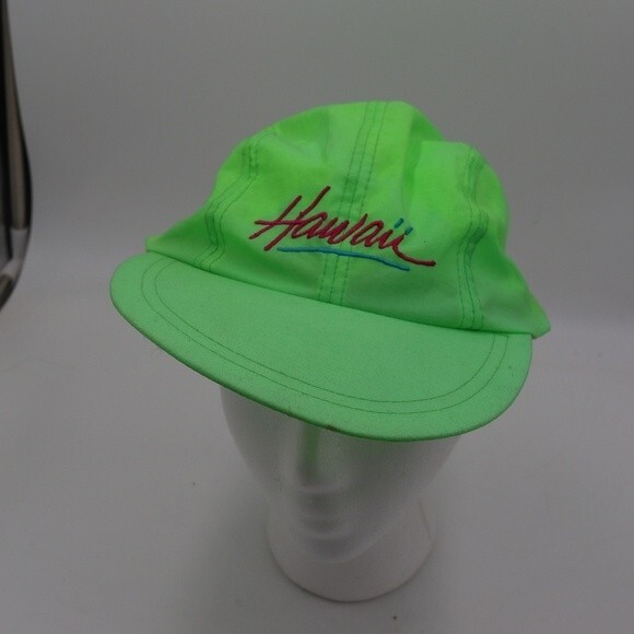 Hawaiian Headwear Vintage 90s Hawaii Neon Green Adjustable Hat Cap - Picture 2 of 8
